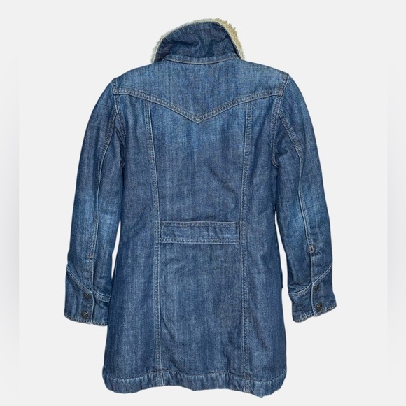 Gap women’s vintage faux fur long denim blue jean chore coat barn coat small - Picture 5 of 10